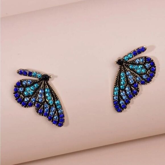 Rhinestone Butterfly Earrings - Picture 4 of 10